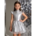 thumbnail image 7 of iiniim Girls Metallic Alien Mock Neck Flying Sleeve Ruffled Tutu Dress for Space Theme Party Cosplay Silver 14, 7 of 7