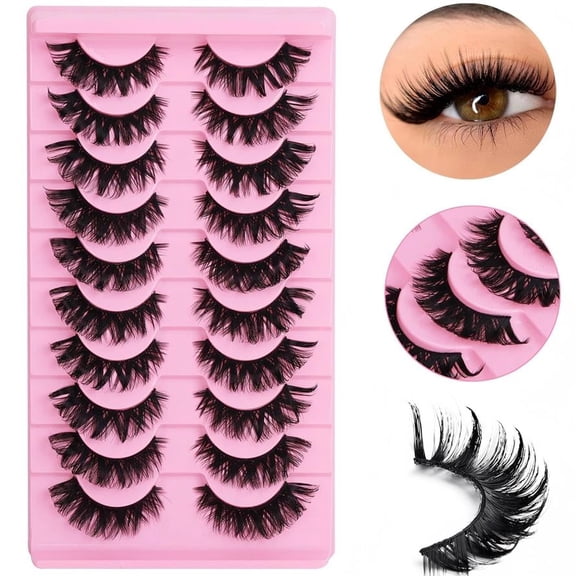 10 pairs of fluffy natural soft False Eyelashes lashes for 3D curling, lengthening, and thick, natural-looking false eyelashes.