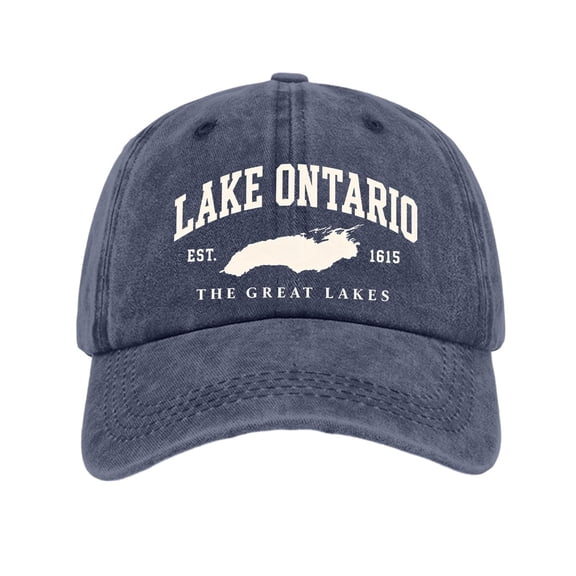 Ontario Lake Washed Cotton Baseball Caps for Men Women,3D Embroidery Breathable Retro Adjustable Dad Hats, Curved Brim Ball Caps for Daily Wear