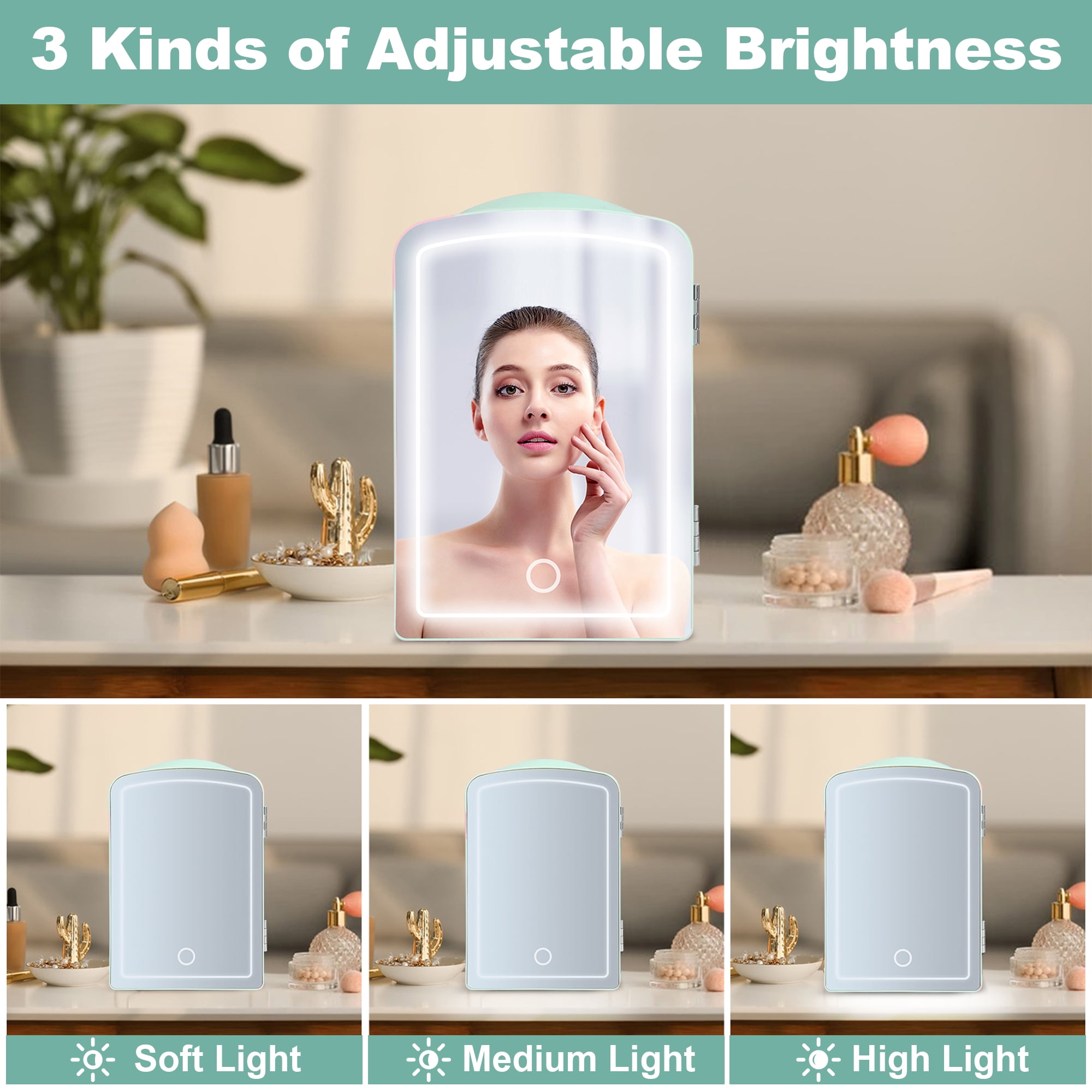 IceBlue LED Mirror Skincare Refrigerator- 4L Mini Fridge for Makeup & Drinks - Car/Home Portable Cooler