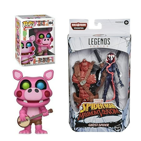 Games:Five Nights at Freddy's Pizza Simulator - Pigpatch Collectible Figure + Venom 6-inch Collectible Action Figure Toy Ghost-Spider Premium Design, Pack of 2