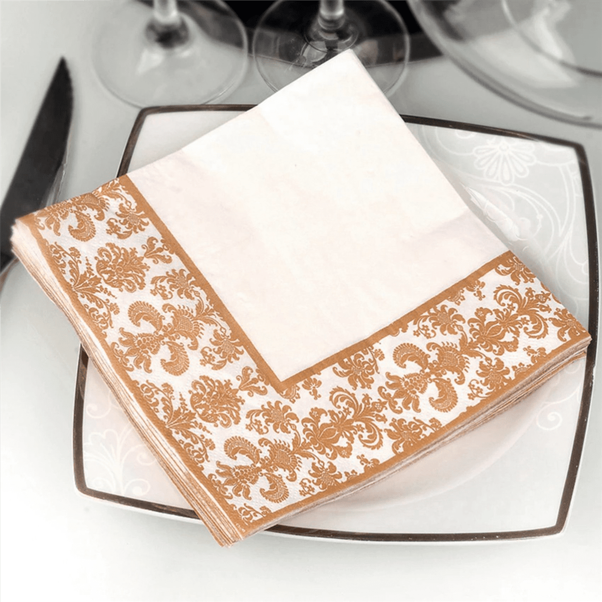 500Pcs Gold Printing Disposable Napkin Tissue Paper Printed Napkins for Restaurant and Hotel (Golden + White)