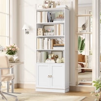 Hiphuta Bookcase with Doors, 73"Tall bookshelves with Storage, 4 Shelves Display Bookcase, 47"W Narrow Bookshelf with 2 Doors for Home Office and Living Room, White