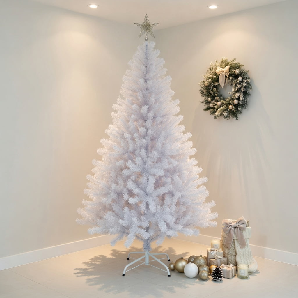Costway 5Ft White Artificial Christmas Tree, Durable PVC, Indoor