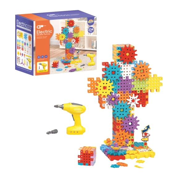 234Pcs Versatile Electric Diy Building Block Mechanical Gear Toy With B9 Electric Drill Tool And 225Pcs Building Bricks