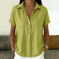 thumbnail image 6 of GUACER Women's Short Sleeve Cotton Linen Shirt Button Down Collared Blouse, Breathable Summer Top, 6 of 6