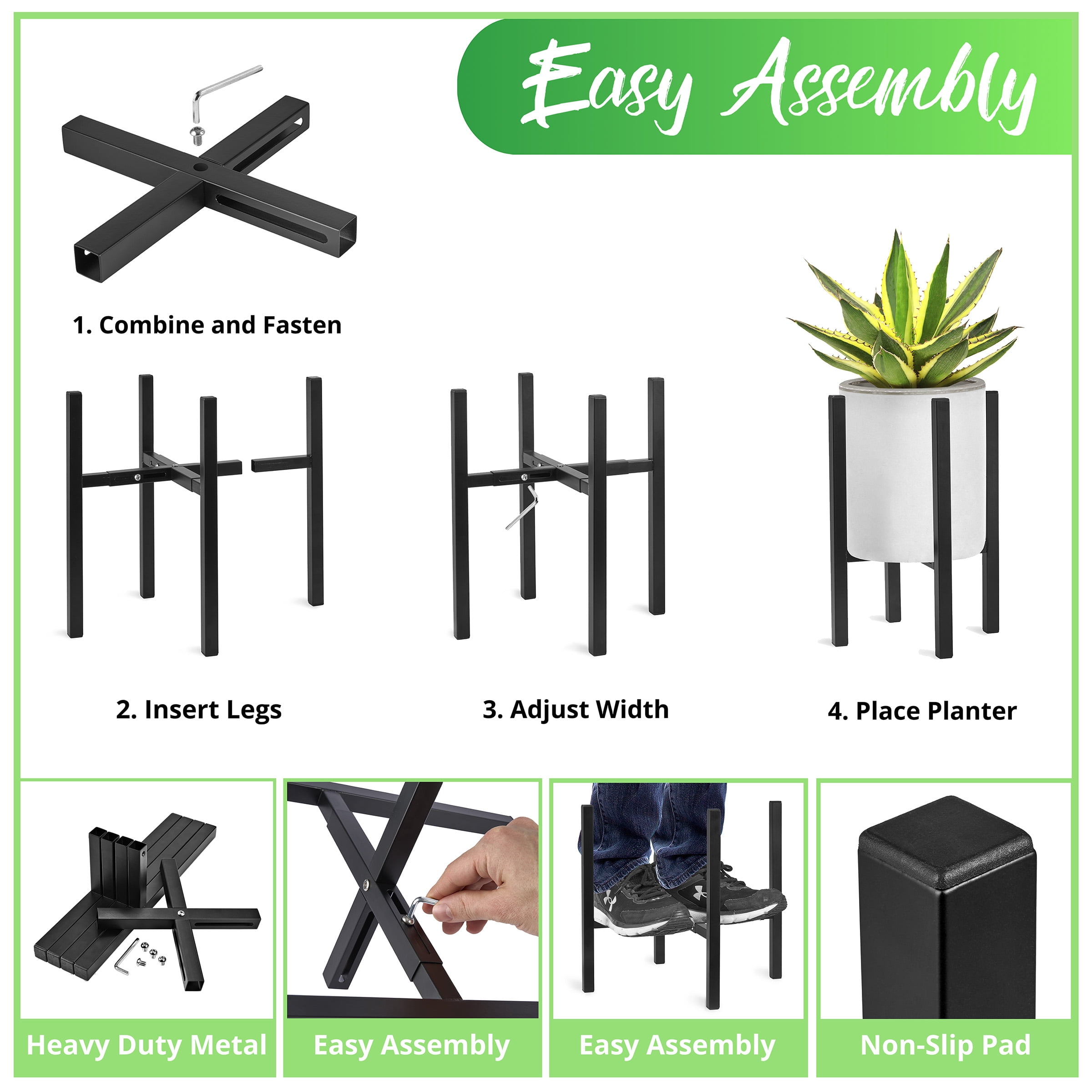 Sorbus Metal Plant Pot Stand 2 Pack, Adjustable 10-16 Inch Planter Holders, Mid Century Décor, Black