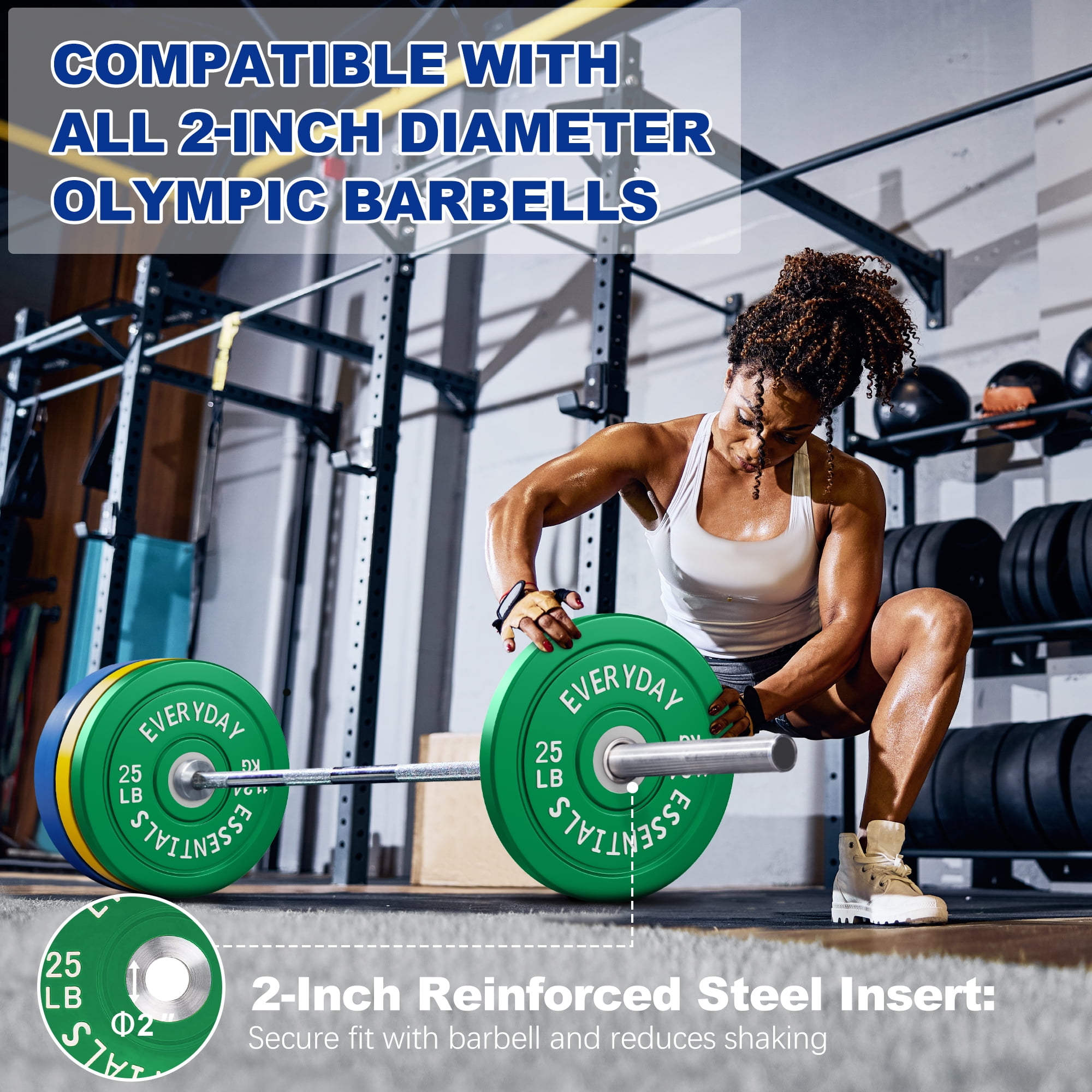 BalanceFrom Olympic Bumper Plate Weight Plate with Steel Hub, Color Coded, 210 lbs Set