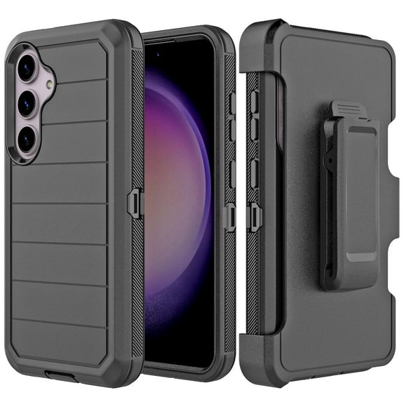 Heavy Duty Rugged Cover for Samsung Galaxy S24 Case with Removable Belt Clip Holster - Black