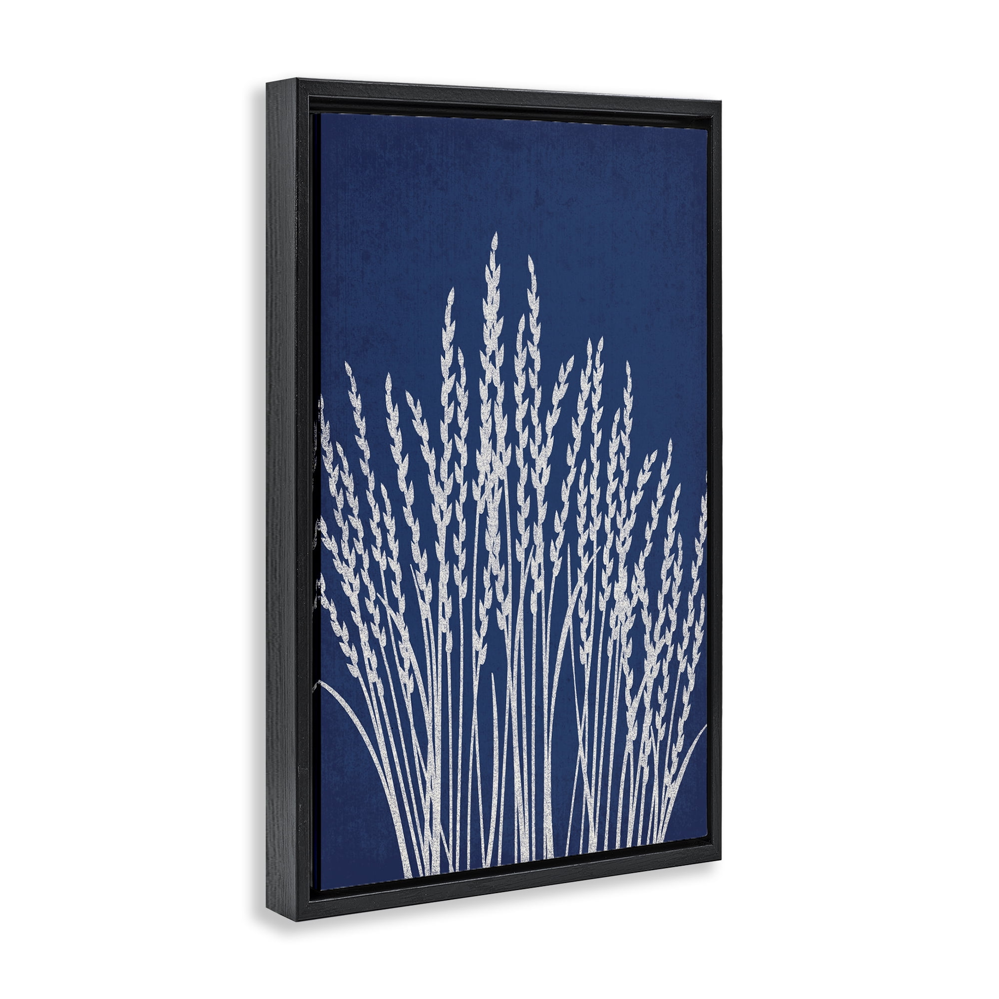 Stupell Industries Reed Grasses on Blue Plants & Flowers Painting Black Floater Framed Canvas Art Print Wall Art, 21 x 31