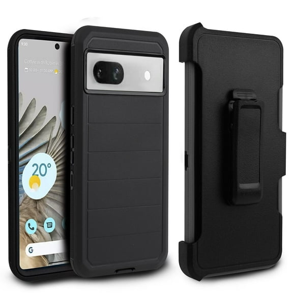 For Google Pixel 8 Phone Heavy Duty Built in Screen Belt Clip Holster Case Holster Fit Defender Series - Black