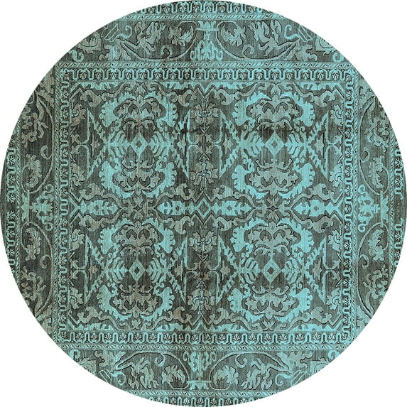 Ahgly Company Indoor Round Oriental Light Blue Traditional Area Rugs, 5' Round