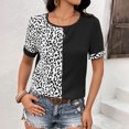 thumbnail image 2 of WEAIXIMIUNG Chemises à Manches Longues pour Femmes Travail T-Shirts à Manches Courtes Mode Col Rond Hauts Imprimé Léopard Blouses Décontractées, 2 of 9