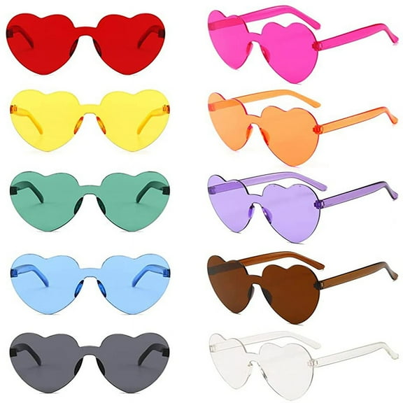 Women Colors Polycarbonate Heart Shape Tinted Party Sunglasses Girls Vintage UV400 Colors Rimless Polarized Sun Glasses