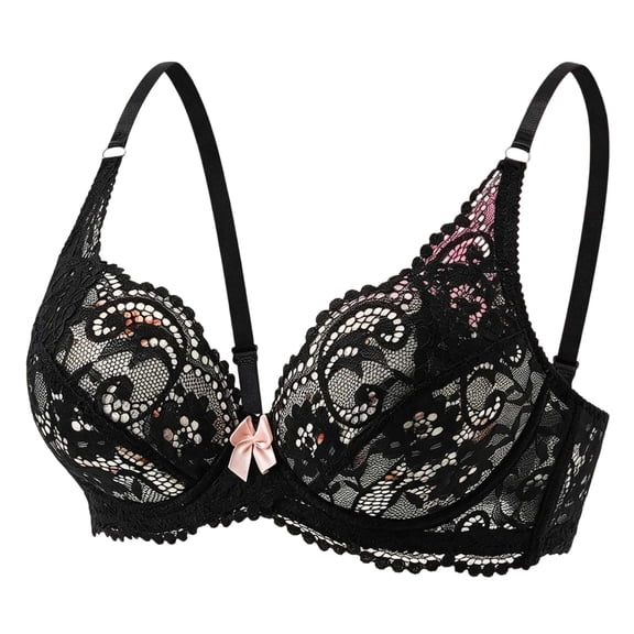 Iugvhana Women's Lace Bras Push-Up No Underwire Bra Wireless Adjustable Strap Lifting Up Bras Full Coverage Breathable Everyday Bra Black XS
