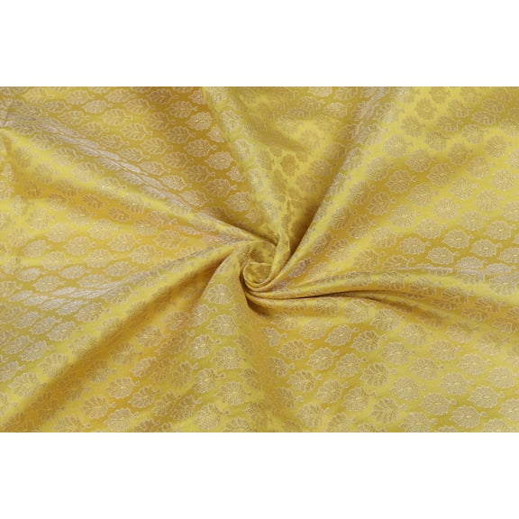 TRILOKI Flower Fabric Yellow Brocade Embroidery Poly Brocade 44 Sewing DIY Crafting Fashion Design Fabric By The Yard