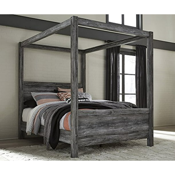 Baystorm Gray Wood Queen Canopy Bed, Wooden Canopy Bed Frame Queen