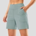 thumbnail image 2 of UOCUFY 6''/ 8'' Shorts for Women with 4 Pockets | High Waisted, Long, Soft, Lightweight, Stretch, Athletic, Workout, Running, Walking, Casual, Bermuda Shorts for Summer (Light Green, L), 2 of 7