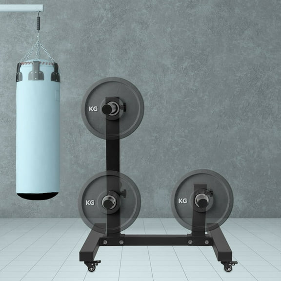 Black Steel Weight Plate Rack Tree with 4 Wheels 500kg Capacity 2-Inch Center Hole Storage Shelf for Home Gym