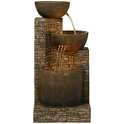 Mason 35 High Large Rustic Indoor Outdoor Decor Faux Stone Floor Fountain with Light LED Outside Garden Patio