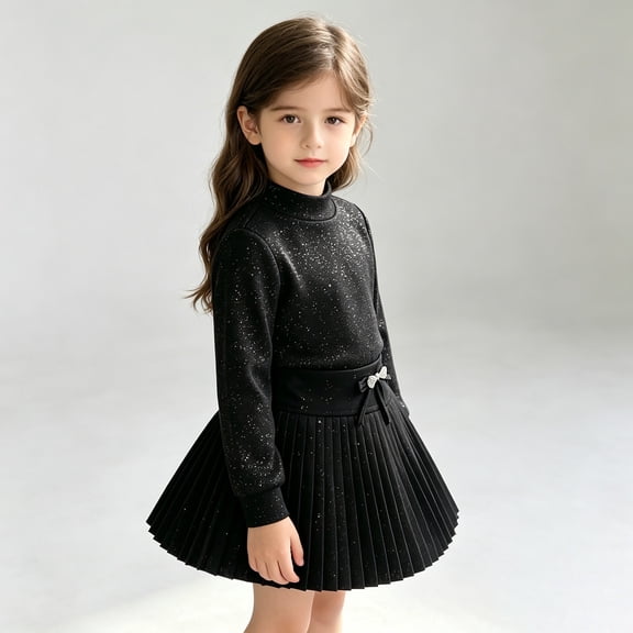 Girls' School Uniform Skirts Girls Elastic Waist Bow Skorts Pleated Skirts Size 6-7 Years