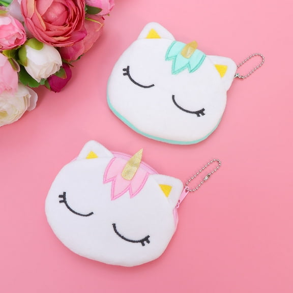 SILENRADAWN 2Pcs Small Change Pouch for Children Plush Coin Pouch with Zipper Closure for Cosmetics and Keys