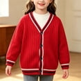 thumbnail image 5 of Unisex Kids and Toddlers' V-Neck Cotton Uniform Cardigan Sweaters Soft Striped Trim Cable Knit Sweater Boys School Outerwear, 5 of 5
