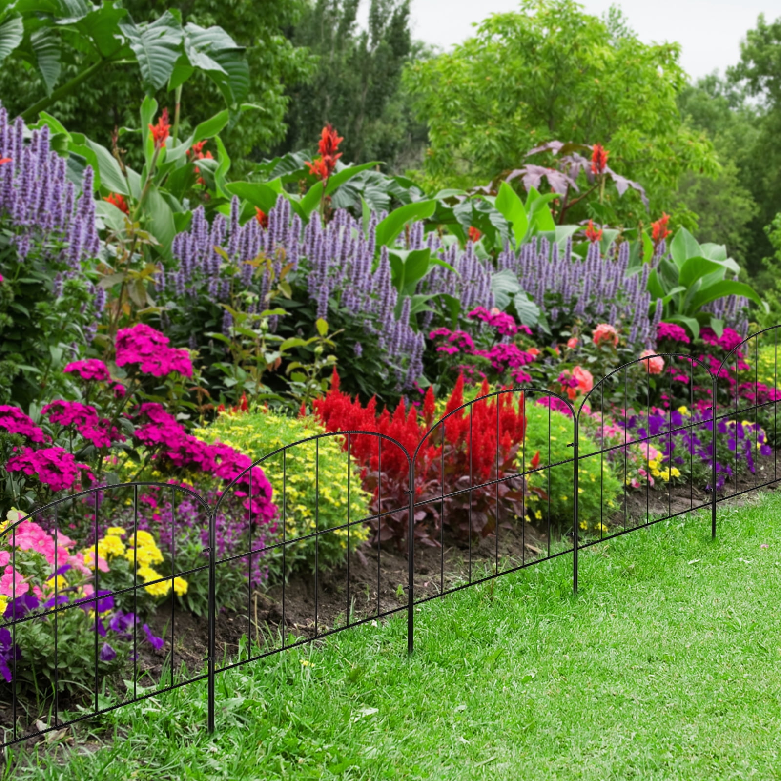 45-Pack Arched Outdoor Garden Fence 47FT Total Length, 32in×12.6in Black Metal No-Install Decorative Animal Barrier for Yard Patio Flower Bed