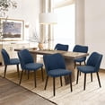 thumbnail image 1 of Juego de 6 sillas de comedor COLAMY, azul, tapizadas en cuero PU, patas de madera, 1 of 5