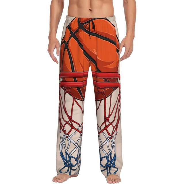 Fotbe Basketball Shot Pantalones de Pijama para Hombre, Pantalones de Dormir, Pantalones de Casa con Cintura Ajustable y Bolsillos-Small