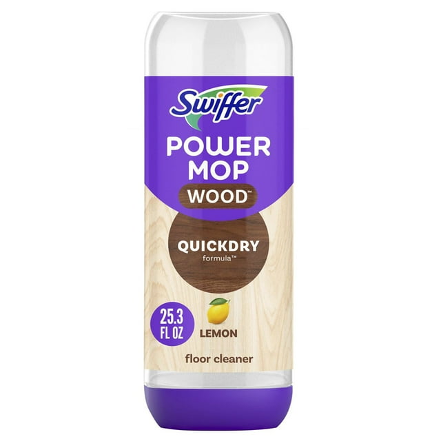 Swiffer PowerMop Wood QuickDry Wood Floor Cleaning Solution with Lemon Scent, 750 mL