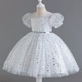 thumbnail image 2 of Kids Girls Sparkle Tulle Princess Dress Vintage Star Sequins Puff Sleeves Wedding Bridesmaid Party Dresses 4-2 Y, 2 of 7
