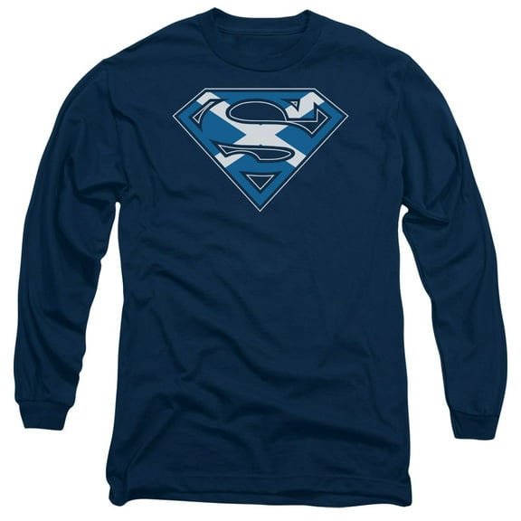 Superman Scottish Shield Long Sleeve Adult 18/1 T-Shirt Navy