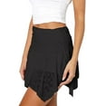 thumbnail image 2 of Women Low Rise Lace Y2k Pleated Ruffle Short Skirt Flowy Asymmetrical Underskirt Fairy Half Slip Skirts Black L, 2 of 6