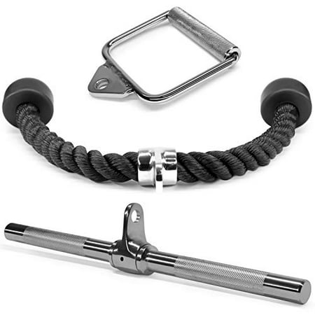 Yes4All Combo D Handle Cable Attachment, Rotating Straight Bar, and Tricep Rope/Tricep Pull Down Rope – Cable Bar for Strength