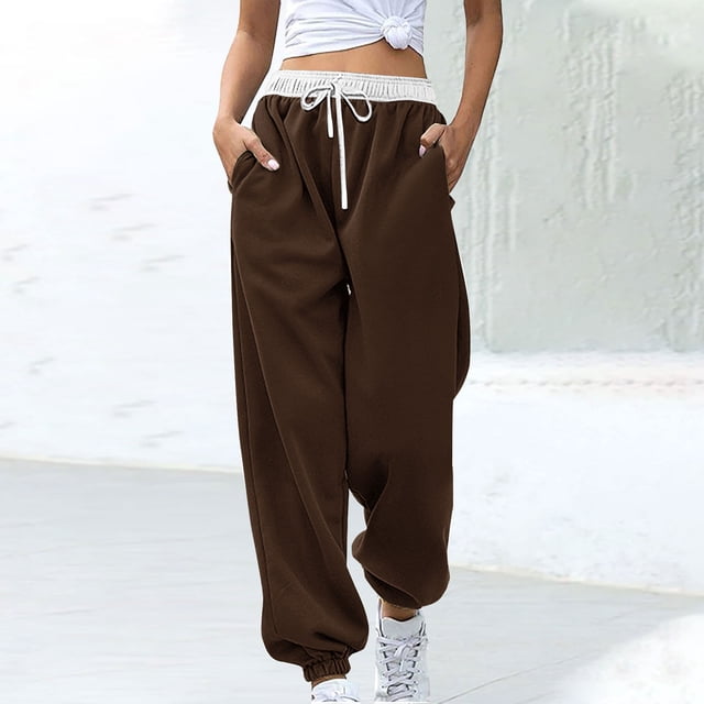 Lydiaunistar Pantalon Décontracté à Cordon Imprimé à Blocs de Couleur pour Femmes - Joggeurs Extensibles Toutes Saisons pour Entraînement Physique, Course, Usage Quotidien, Pantalon de Mode Confortable s-TTG Marron