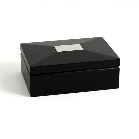 "Ebony" Hinged Box with Removable Divider and 1"x2" Brushed Silver Engraving Plate.