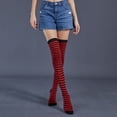 thumbnail image 2 of Dsscvnef Bas de Noël Danse Fête Multicolore Rayures Genou Chaussettes Longueur Chaude et Froide Contrôle de Taille Bas de Compression pour Femmes, 2 of 3