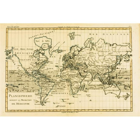 Posterazzi DPI1859968LARGE World Map Circa. 1760 From Atlas De Toutes Les Parties Connues Du Globe Terrestre by Cartographer Rigobert Bonne Poster Print, Large - 36 x 24