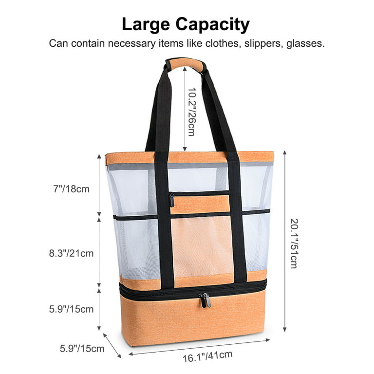 2-in-1 Mesh Beach Tote Bag with Detachable Cooler Bag