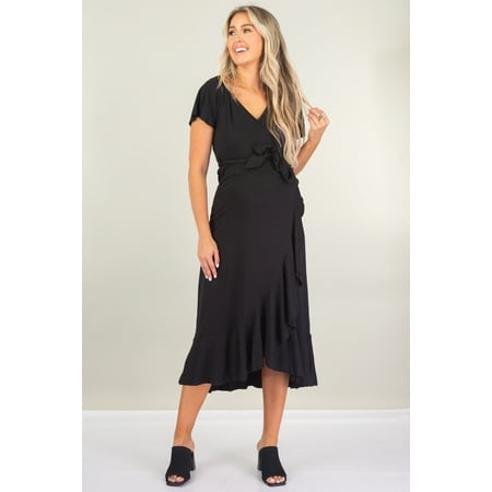 

Maternity Faux Wrap Butterfly Sleeve Dress with Ruffles