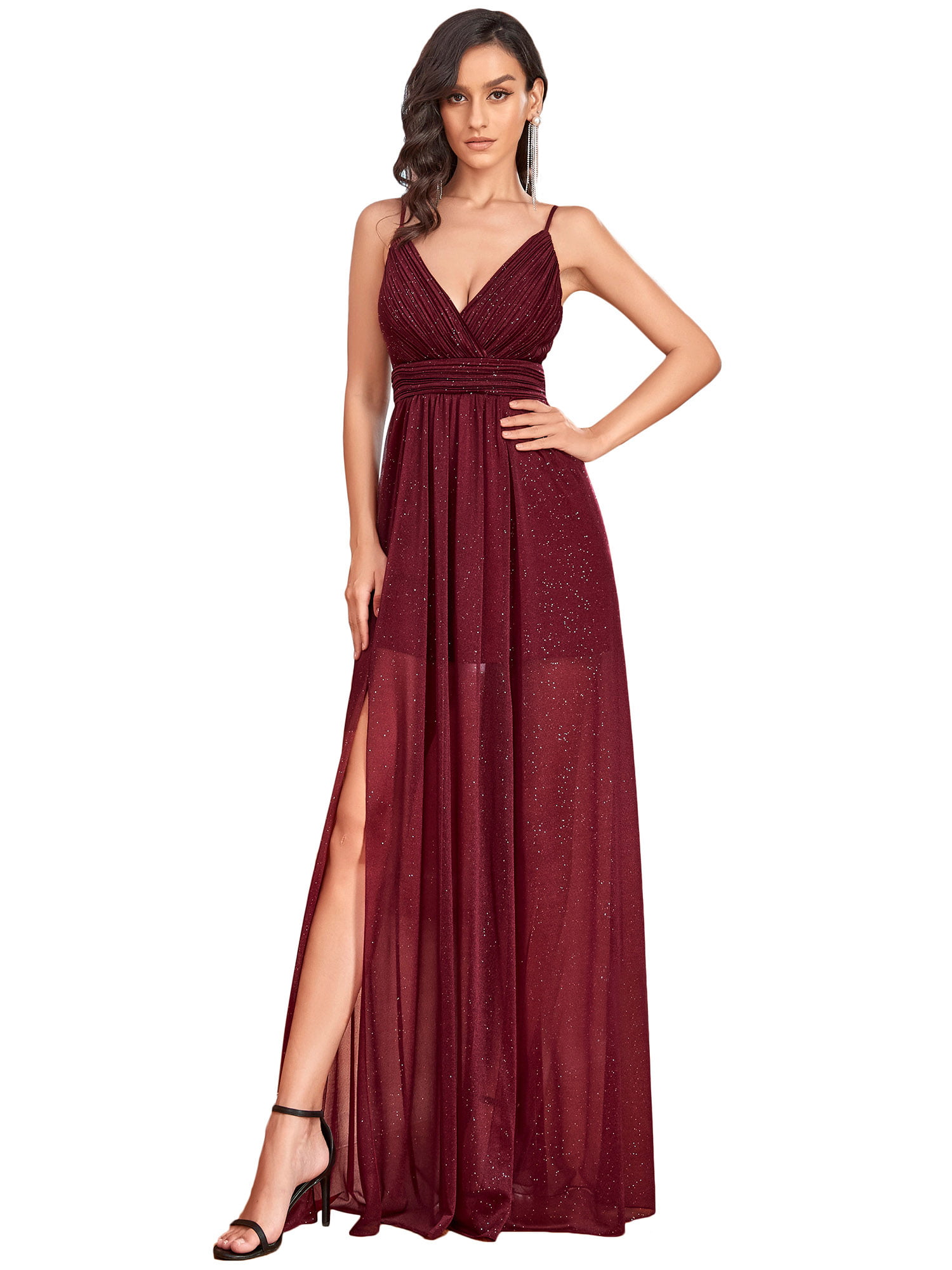 Women Formal Maxi Dress Party Eveing Sleeveless Pleated Belt Cocktail Dresses