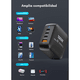 thumbnail image 4 of Mr. Gadgets Cubo Adaptador De Corriente Power Cube 100w Cargador Carga Ultra Rápida Pd Qc Gan, 4 Puertos, Usb-c, Usb-a, Compacto Compatible Con iPhone/ Macbook/ iPad/ Android/ Laptops Color Negro, 4 of 6