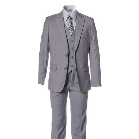 Lined Two Button Suit - Boys Light Grey Slim Fit Suit 2 Button 5 Piece by Fouger