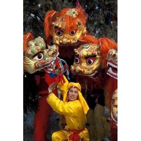 Lion Dance Celebrating Chinese New Year Beijing China Poster Print by Keren