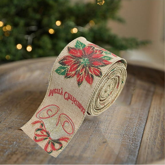 Leodye Vintage Ornaments Christmas Wired Ribbon,78.7" Wired Burlap/Linen Ribbon with Merry Script and Festive Truck Design,Rustic Holiday Decor for Tree,Wreath,Bow,Gifts,Crafts,Home Decor