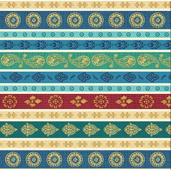 Blank Quilting Peacock Pavillion 9861-77 Stripe Blue Cotton Fabric By The Yard