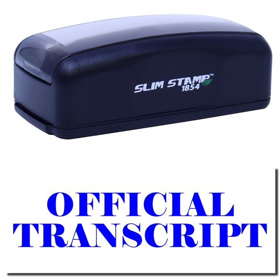 Large Pre-Inked Official Transcript Stamp, Slim 1854, Ultra Slim Design, Impression Size 1-13/16" by 2-1/2", Up to 25,000 Impressions - Blue Ink