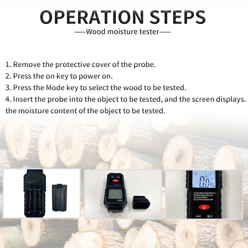 Digital Wood Moisture Meter for Drywall, Lumber & Concrete, Mold Moisture Detector with LCD Display, Wall Water Leak Sensor, Firewood Humidity Tester, Handheld Moisture Gauge for Home Inspection