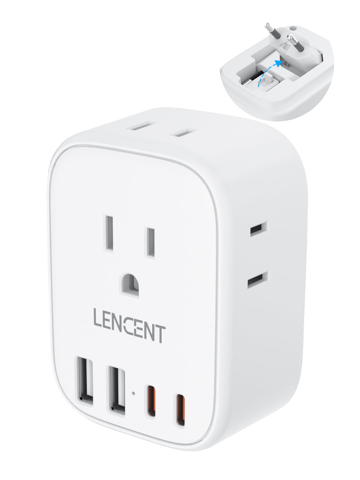 LENCENT European Travel Plug Adapter,International USA to EU outlet adapter with 2 USB 2 Type-C,Foldable Power Plug adapter,8 in 1 usb c wall  Charger